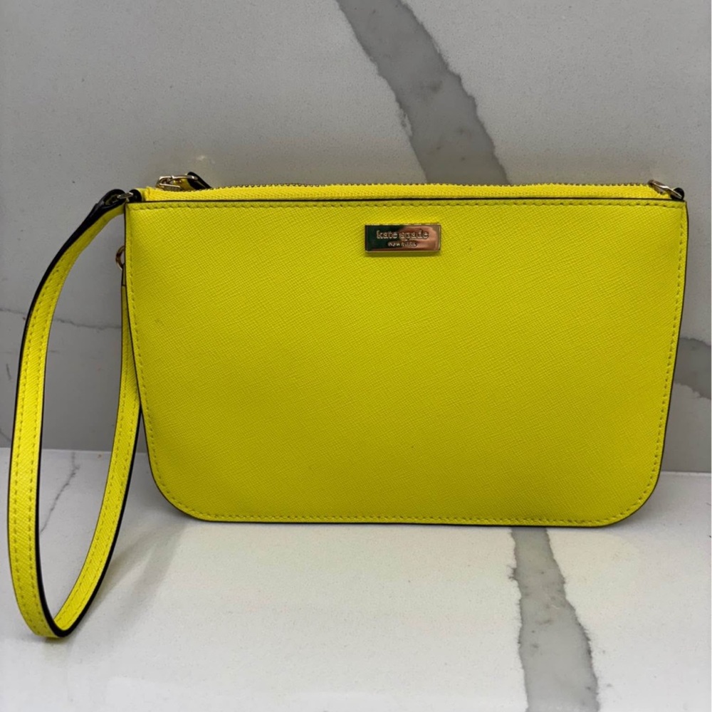 Kate Spade Neon Yellow Leather Wristlet